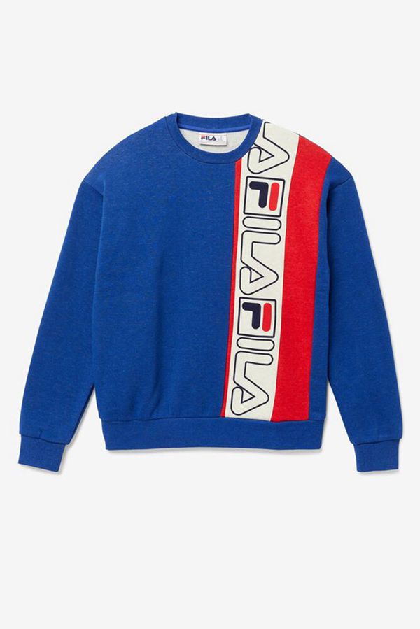 Fila Powell Fleece Crewneck Men's Sweatshirts - Blue/Red,NZ 958-31490